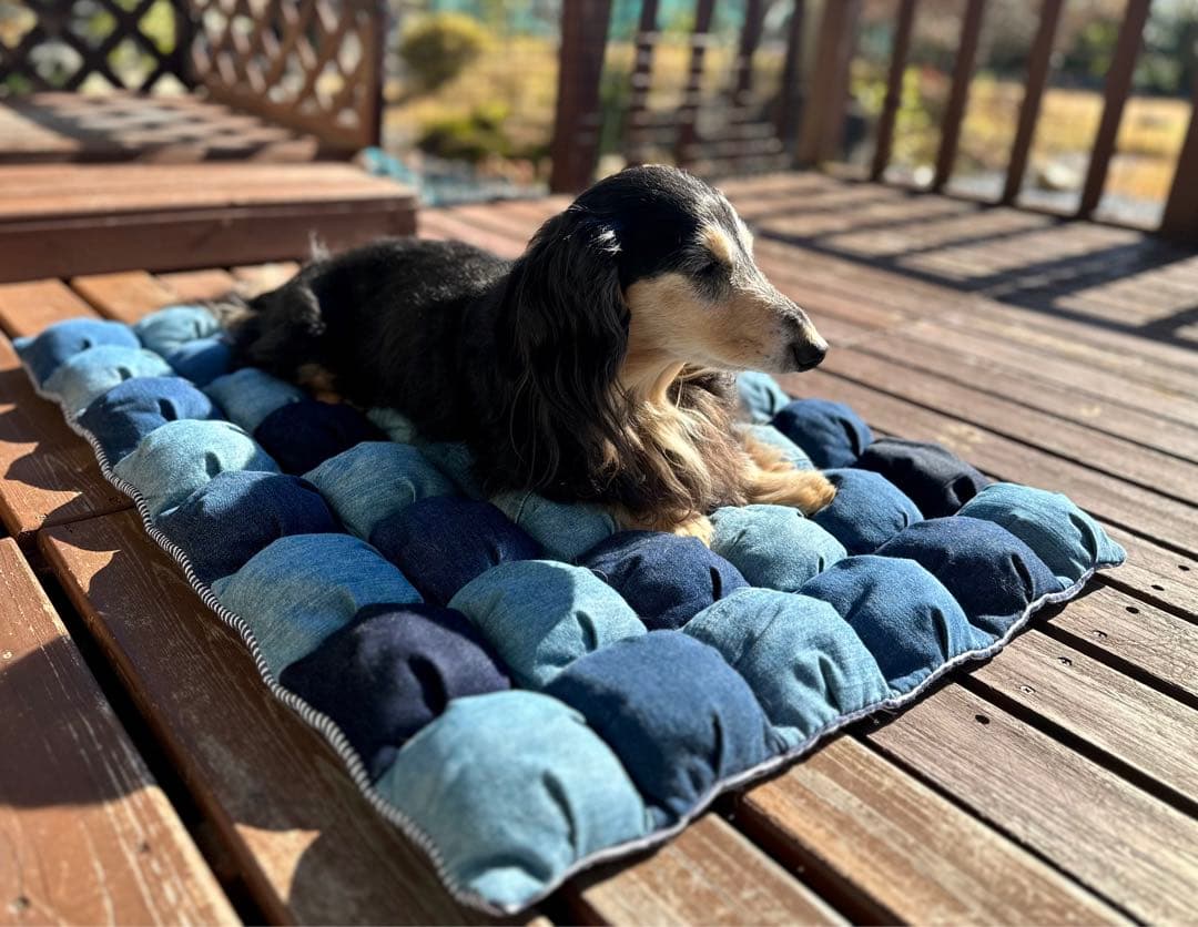 ぽこぽこカフェマット　Mサイズ　クッション　①  デニムリメイク