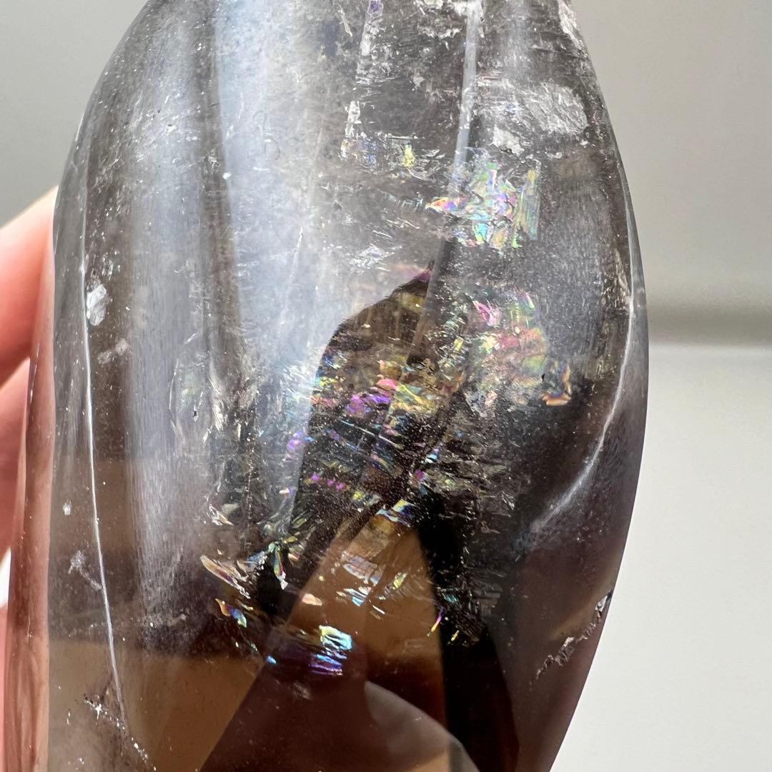 （smoky10）高品質フレイムシェイプ火焔ガーデンインスモーキークォーツ虹入り