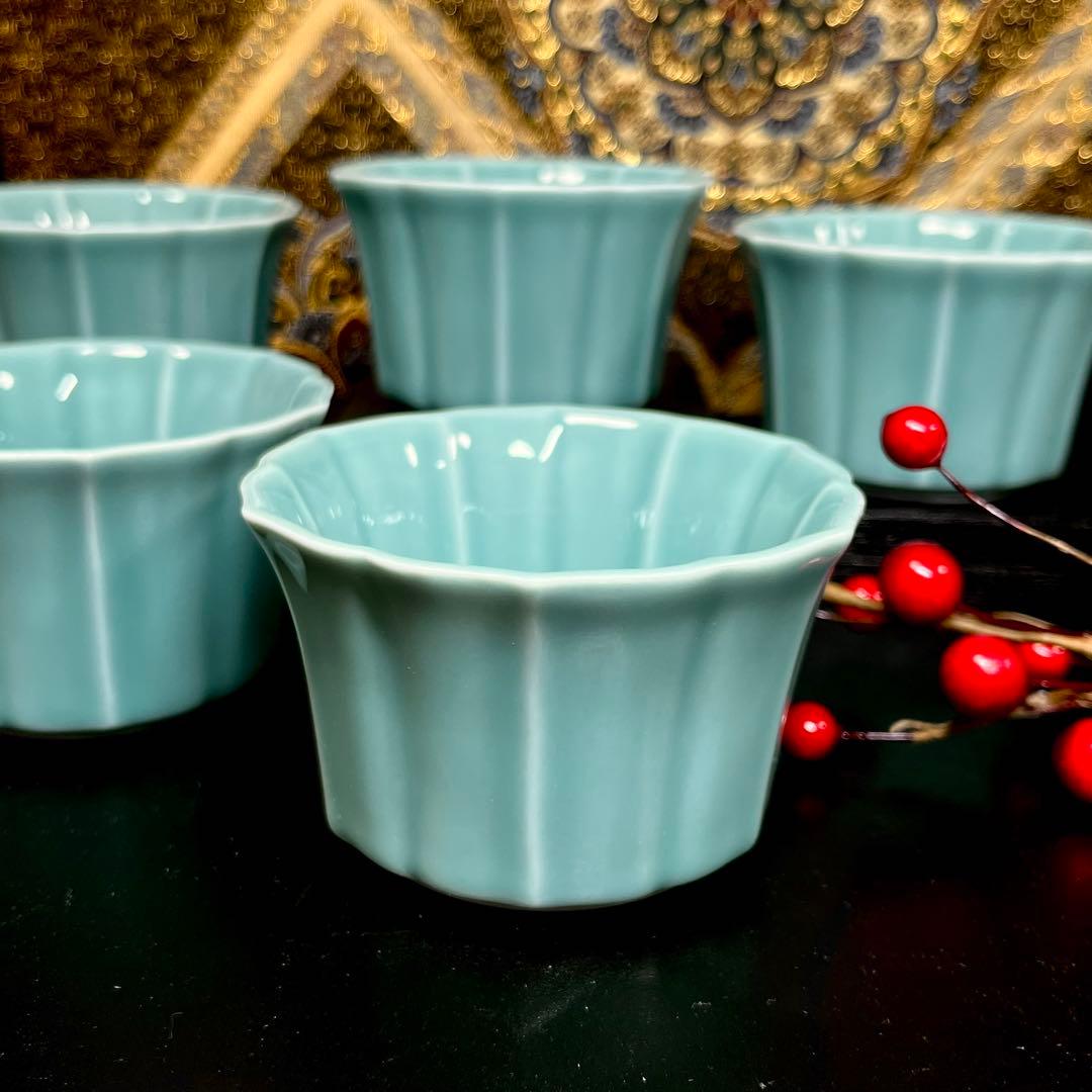 【未使用美品】 深川製磁 青磁 稜花 小鉢 セット 小付 銘々鉢 珍味入れ 酒肴