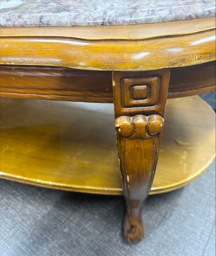 猫脚 天板 大理石 ローテーブル アンティーク