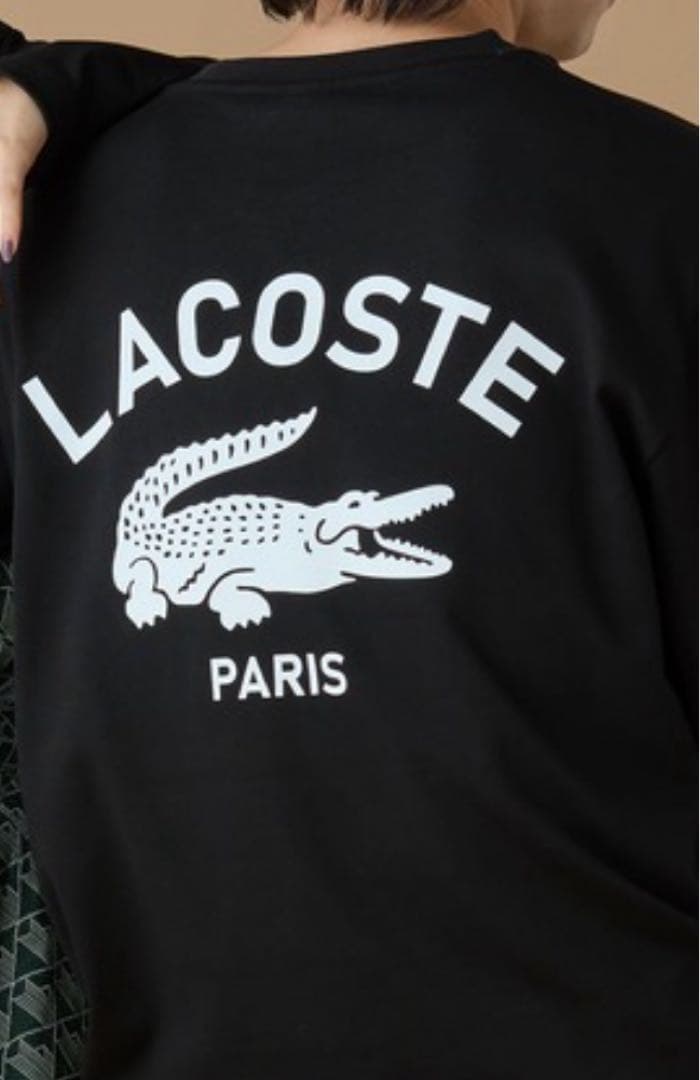 ラコステ　オーバーサイズ PARISロゴヘビーウェイトロンTブラック　L 新品