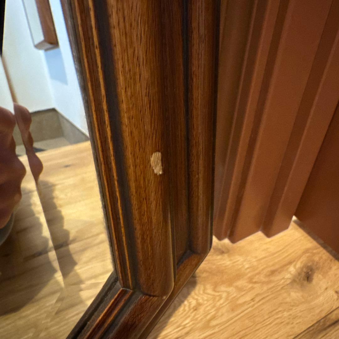 イタリア製 マホガニーフレーム オクタゴンシェイプ 天然木 ウォールミラー