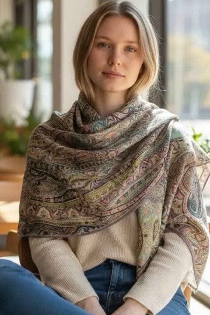 最終値下げ！イタリア製　エトロ　ペイズリー柄　シルクウール　大判　ショール