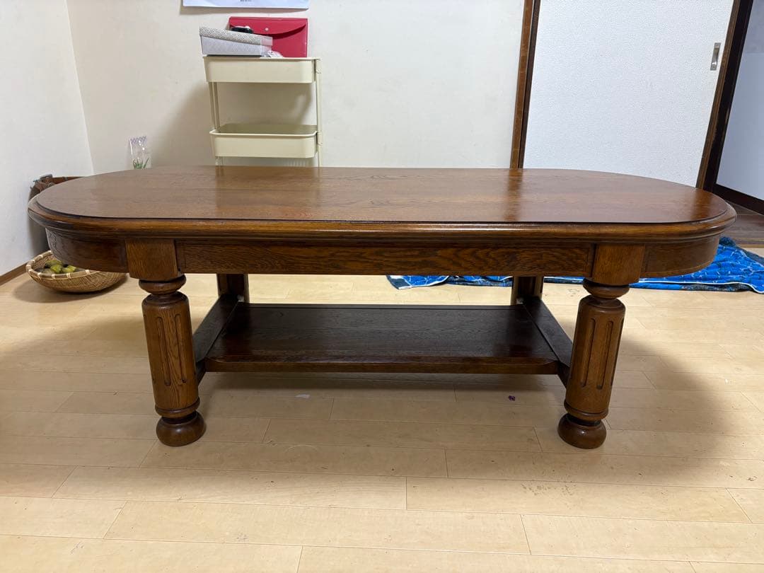 カリモク家具 カリモク 木製オーバル型センターテーブル ガラス天板付き 年代物