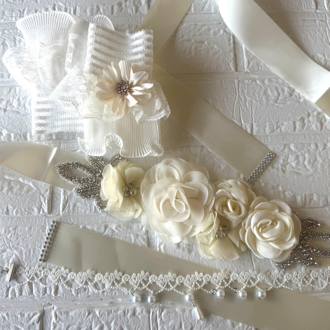 振袖小物セット8点セット　伊達襟　レース半衿　レース帯締め　フラワーベルト　など