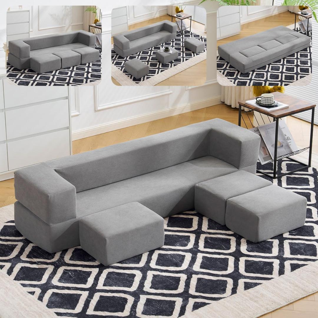 ソファベッド 最大5人掛け 5P 組立て不要 フロアソファ