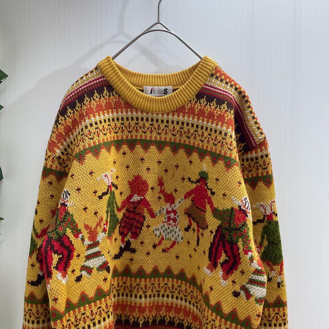 希少　日本製　I.S.　イッセイミヤケ　М 　　アイル柄 　厚手　長袖セーター