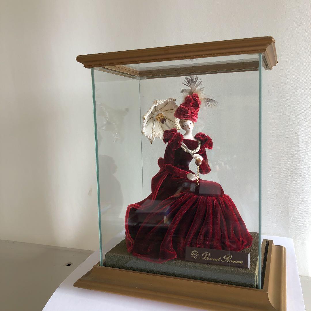 ◆ビスクロマン　傘の貴婦人　ガラスケース付き