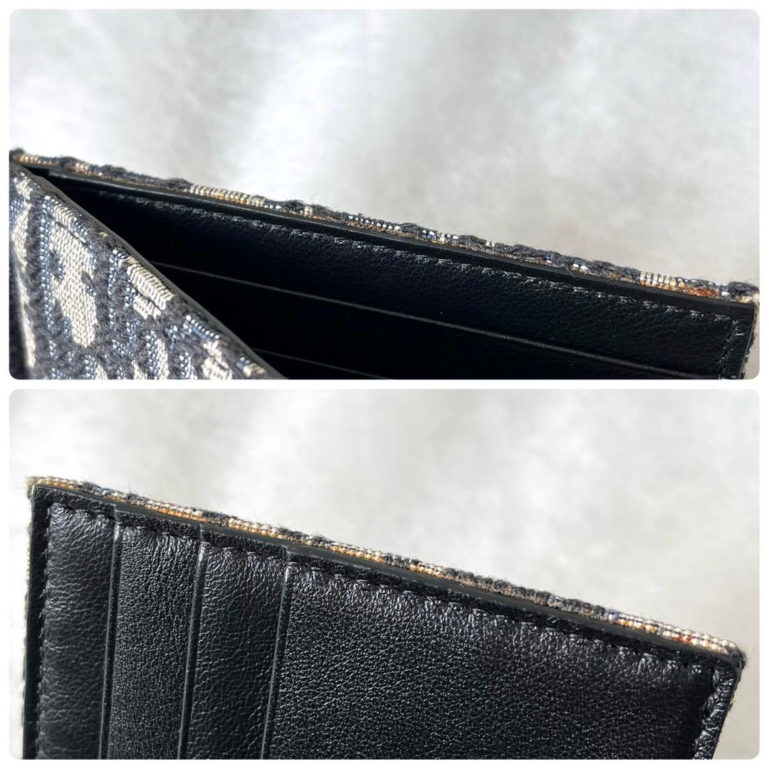 ディオール　マネークリップ　オブリーク　ジャガード　レザー　ベージュ　ネイビー