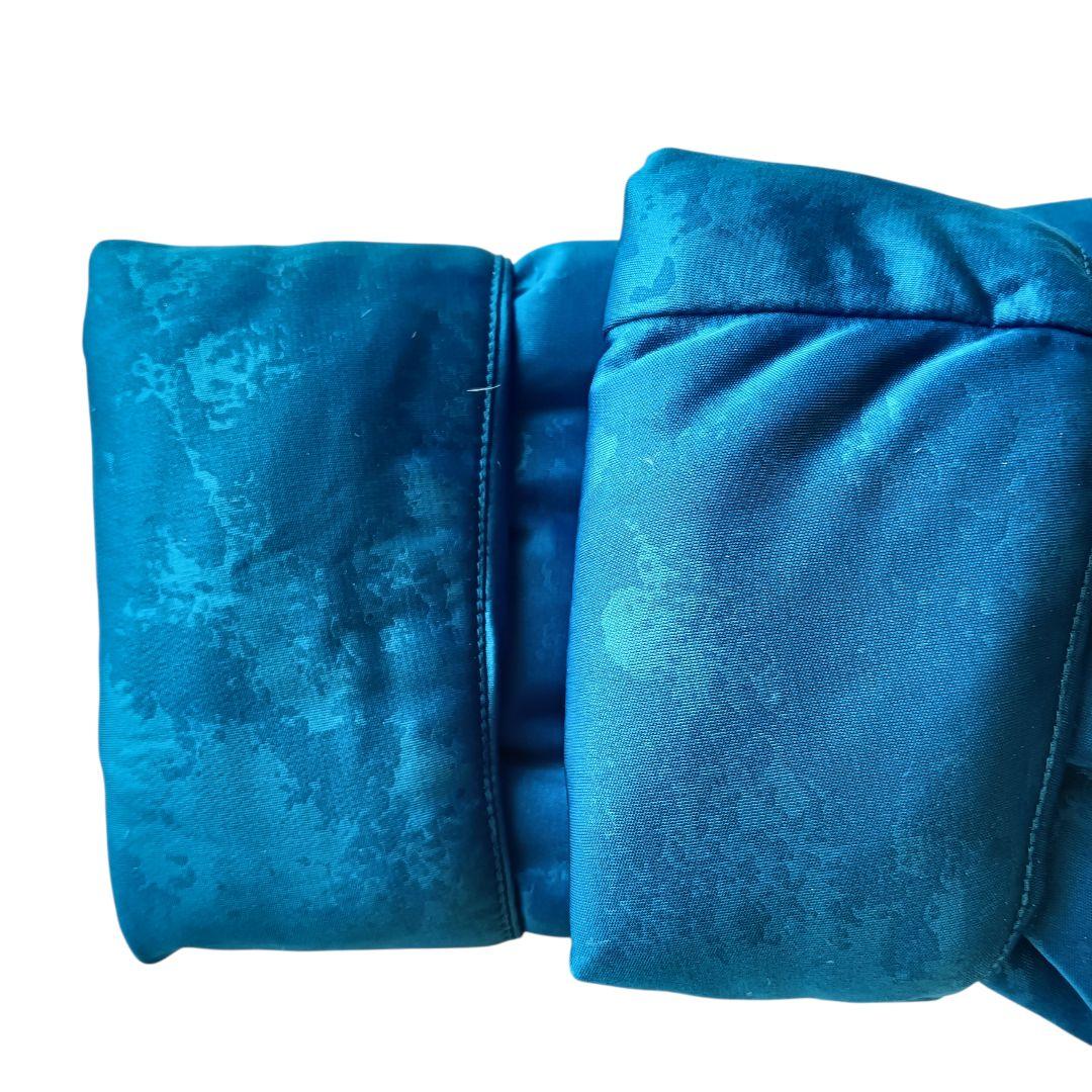 【イッセイミヤケ】ロングダウンコート ブルー 総柄 サイズ2