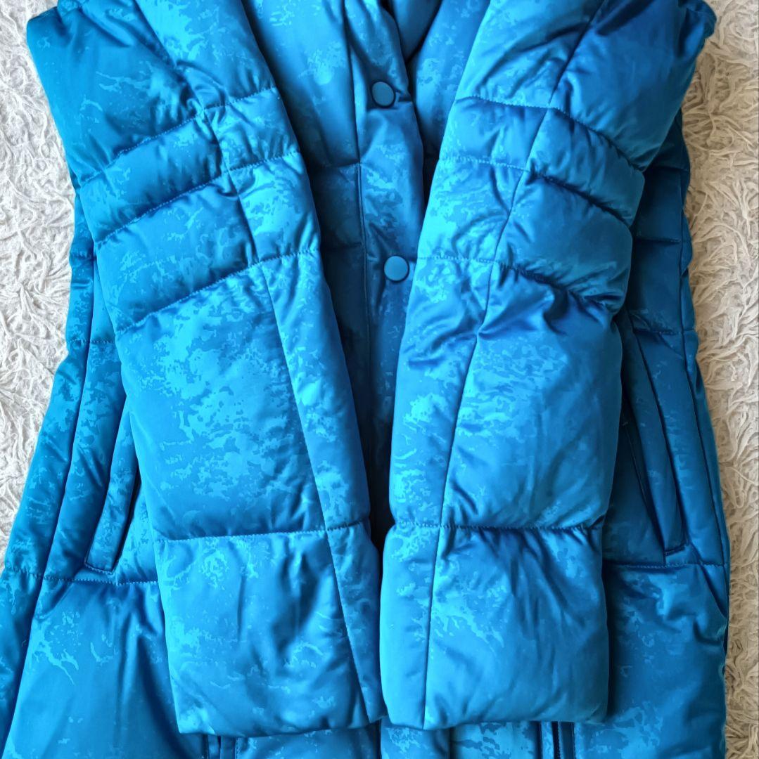 【イッセイミヤケ】ロングダウンコート ブルー 総柄 サイズ2