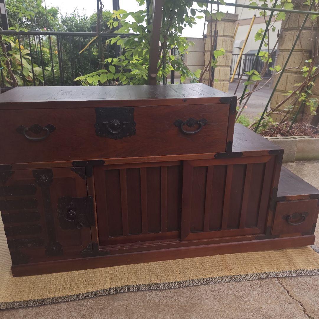 昭和レトロ　階段桐タンス　飾り棚　古民家　当時物　W117㌢