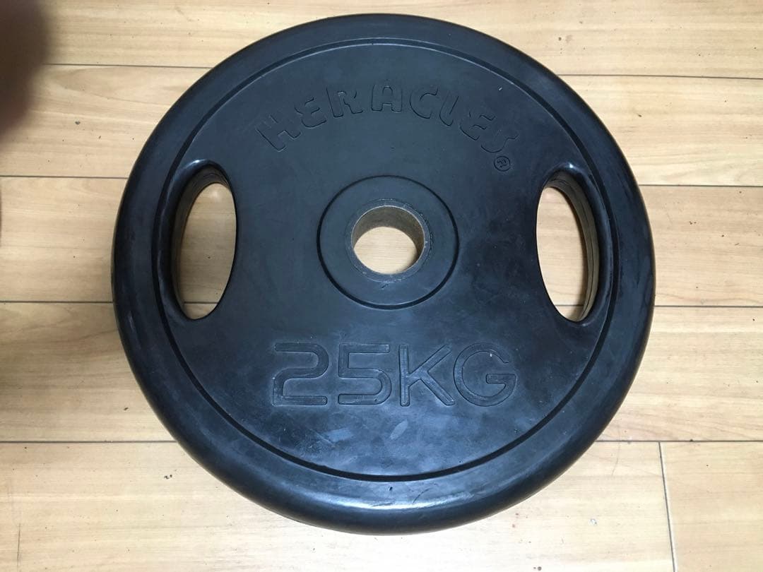 ②HERACLES バーベルプレート 25kg x 1枚穴径50mm(同時購入)