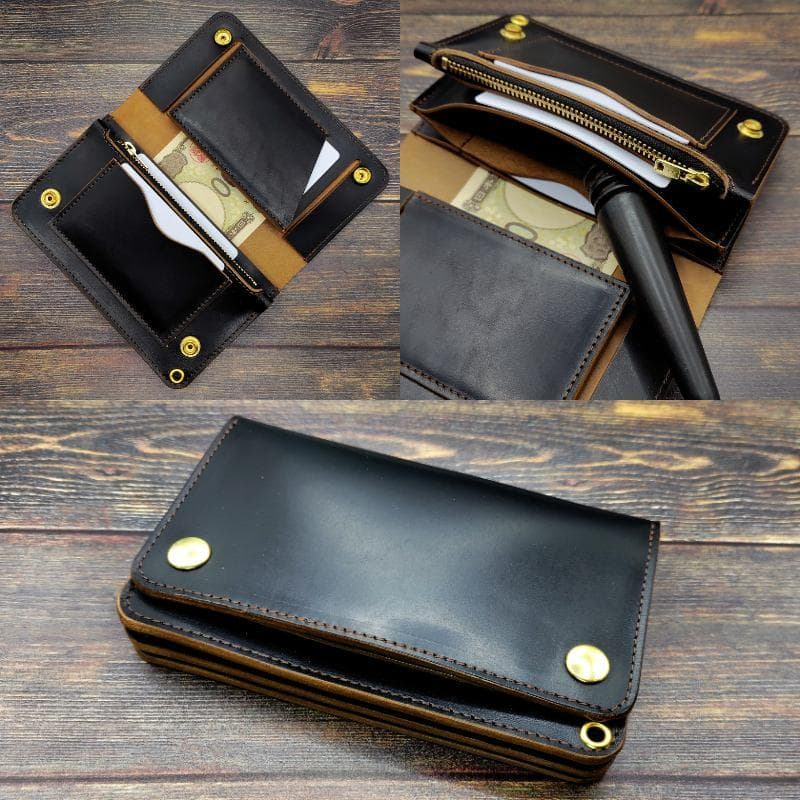 ミドルトラッカーウォレット ホースバット 本革 茶芯ブラック