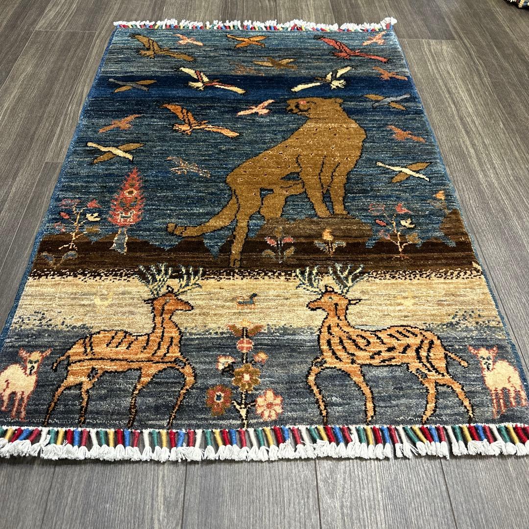 123x85cmペルシャラグ手織り絨毯アフガンガズニファインウールペルシャヒョウ