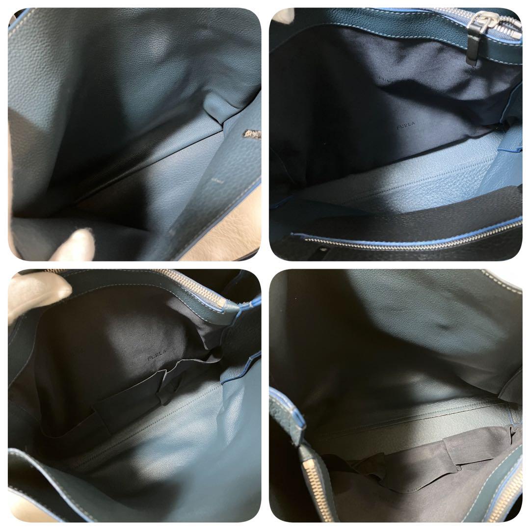 大容量 FURLA ジョーヴェ トート ビジネス バッグ A4 シボ革 黒 青