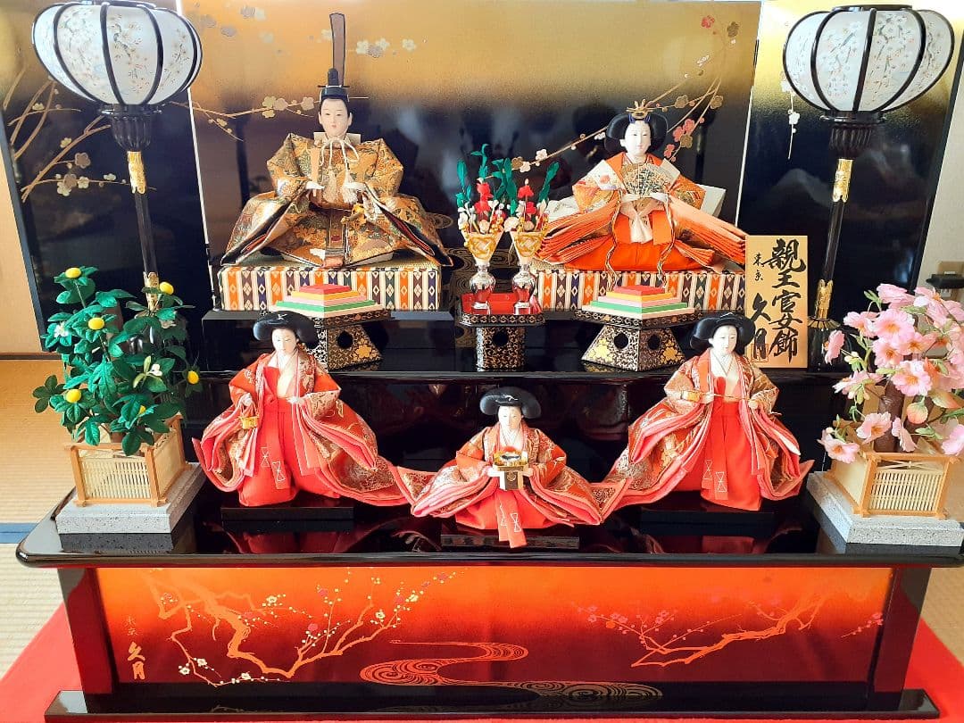 お雛様セットA　五人飾り　衣装着木製二段雛壇は含まず　ひな祭り　ぼんぼり　桜橘