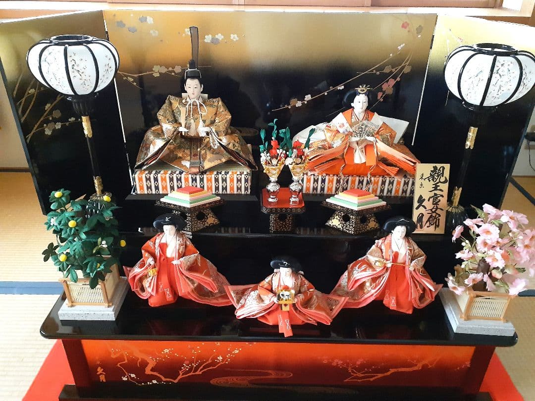 お雛様セットA　五人飾り　衣装着木製二段雛壇は含まず　ひな祭り　ぼんぼり　桜橘