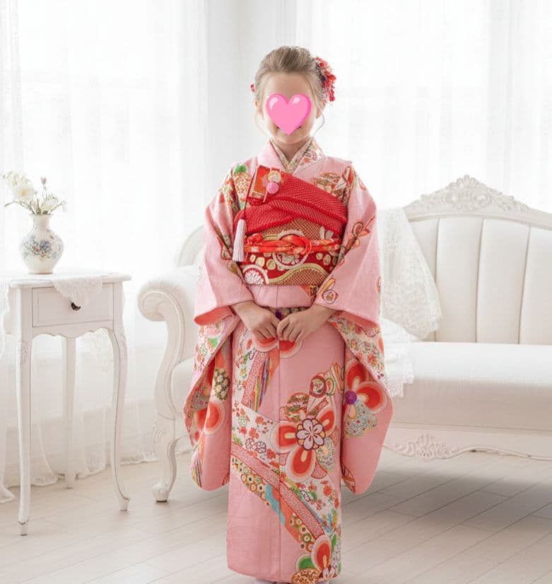 アンティークピンクの着物に作り帯セット