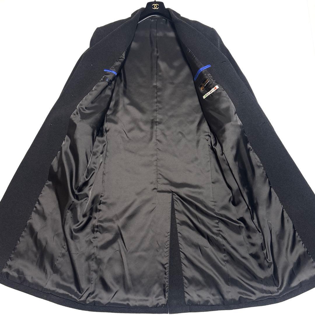 イタリア製生地 カシミヤ混 シングルブレスト ロングコート ダークグレー【XL】