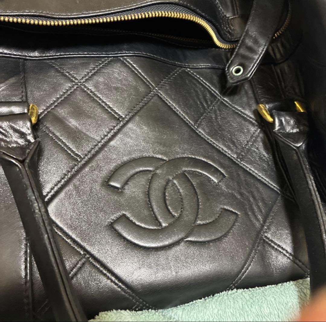 T*K様 CHANEL ヴィンテージ 黒 キルティング ロゴ レザー ボストンバ