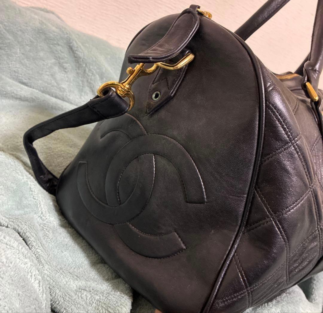 T*K様 CHANEL ヴィンテージ 黒 キルティング ロゴ レザー ボストンバ