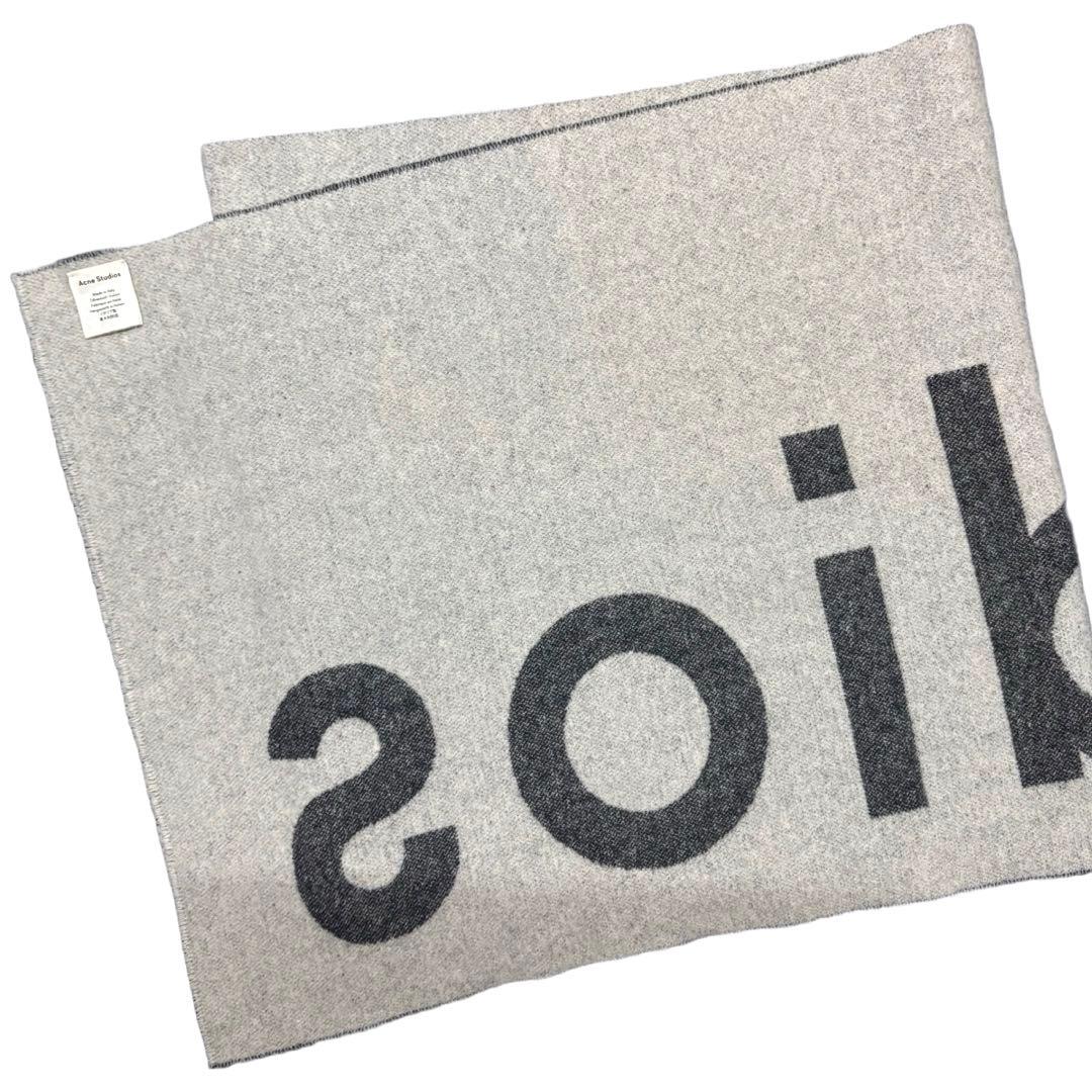 美品Acne studios ロゴジャガードスカーフ マフラー グレー/ブラック