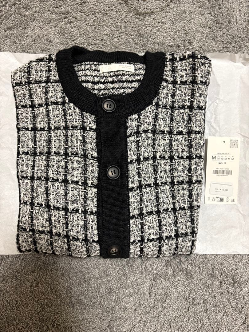 ZARA コントラスト カーディガン M ブラック