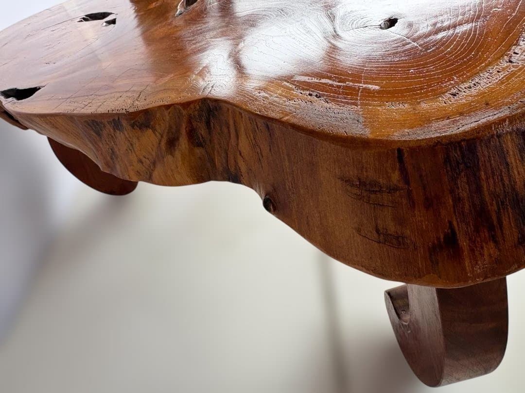 天然木 一枚板 銘木 猫足　欅 座卓 ローテーブル 飾台 古民家　01d145