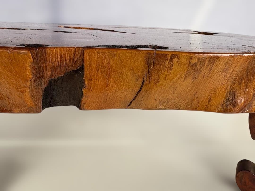 天然木 一枚板 銘木 猫足　欅 座卓 ローテーブル 飾台 古民家　01d145