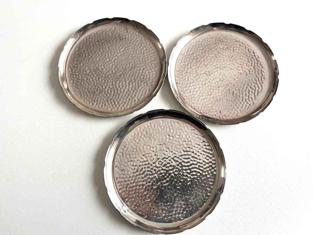 日本製 銀製 小皿 3枚セット 鎚目 研出し仕上げ ヴィンテージ 銀食器