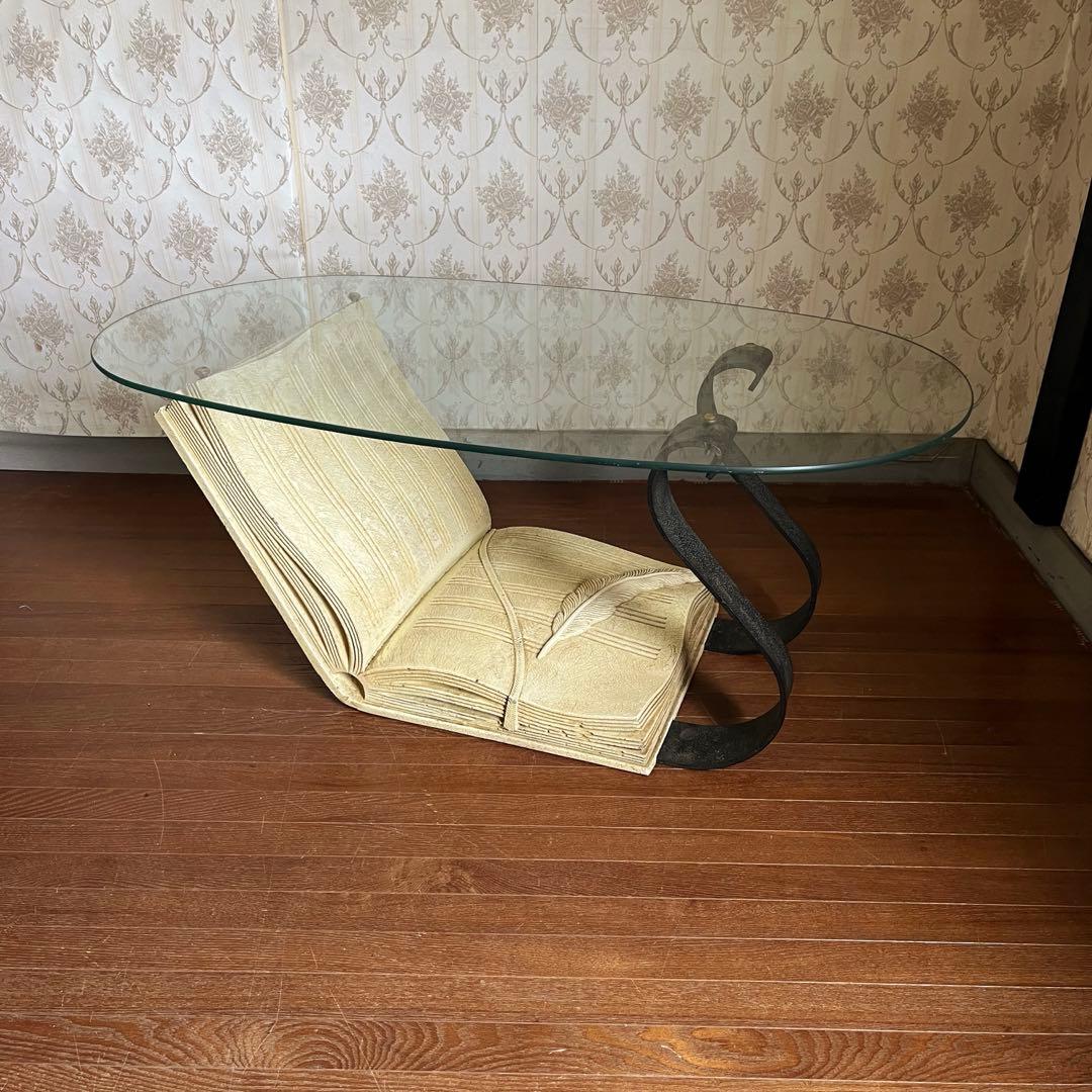 【アンティーク】ガラスセンターテーブル デザイナーテーブル 洋風レトロ 古家具