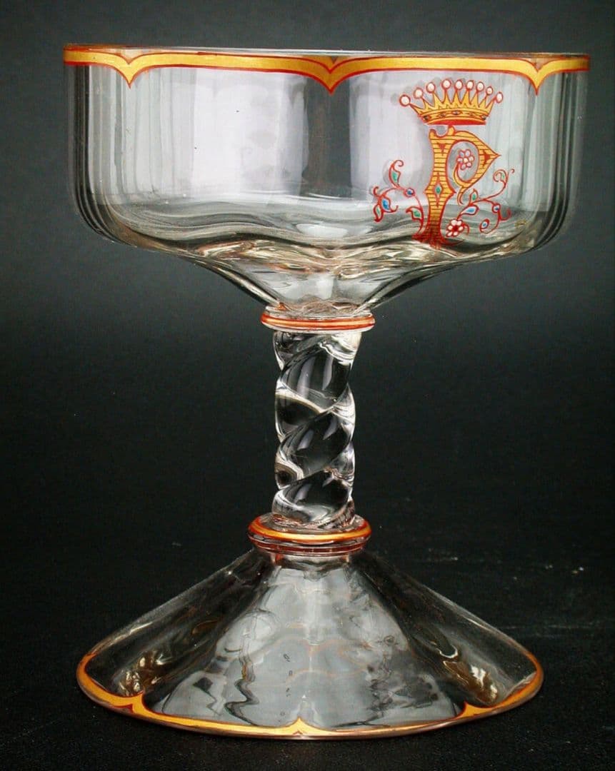 エミール・ガレ★エナメル彩★花装飾文★キャビネットグラス