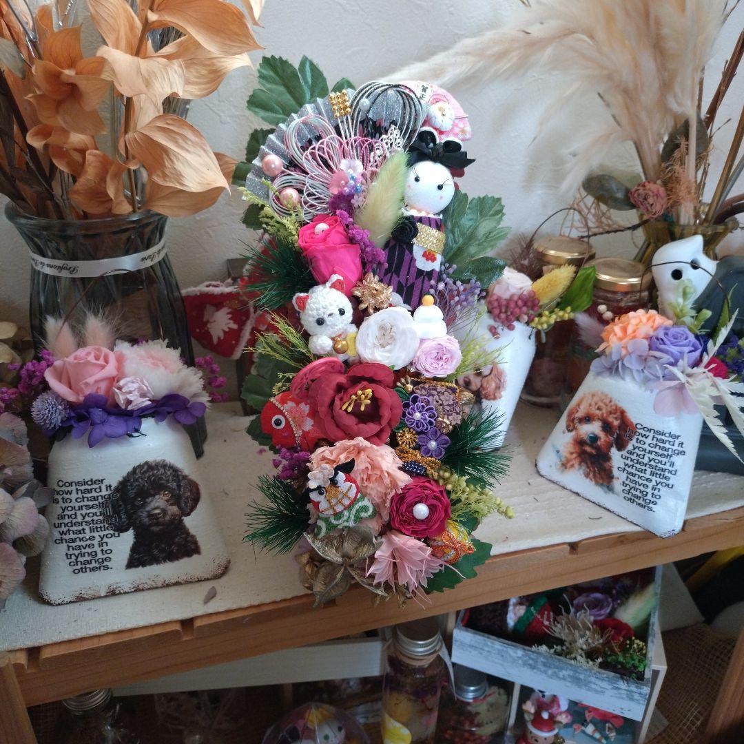 ご予約済…✦新作✦謹賀新年・お正月飾り…着物うさぎと招き猫…モリモリバージョン