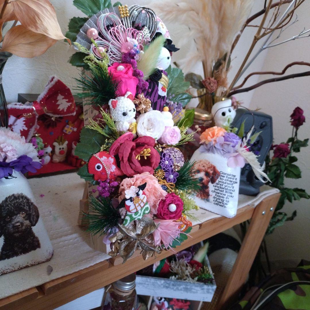 ご予約済…✦新作✦謹賀新年・お正月飾り…着物うさぎと招き猫…モリモリバージョン