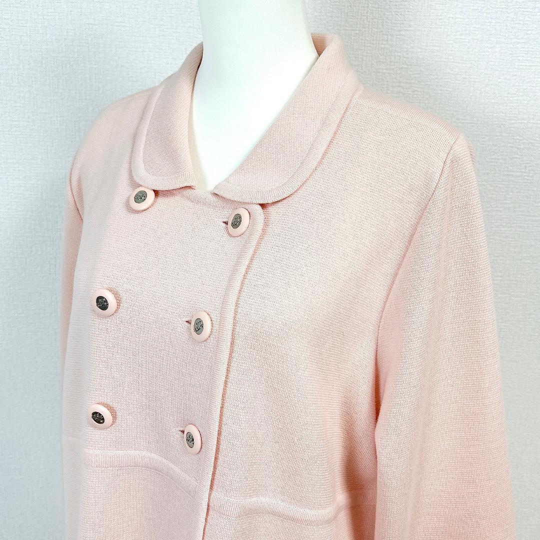 【美品】 FOXEY ロングコート ニット ダブル 42 薄ピンク 無地
