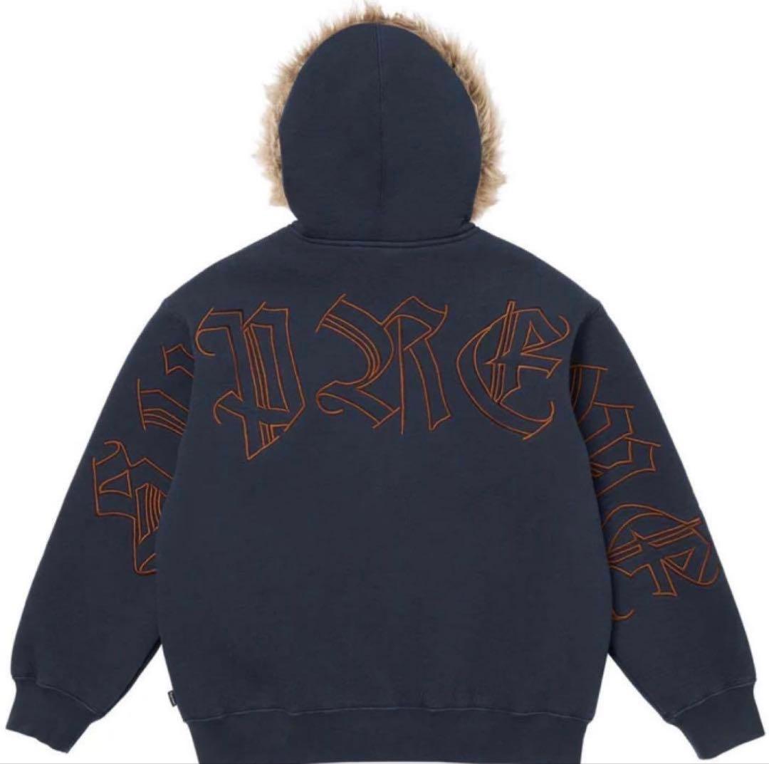 あ*ち様 Supreme ネイビー パーカー フリース裏地