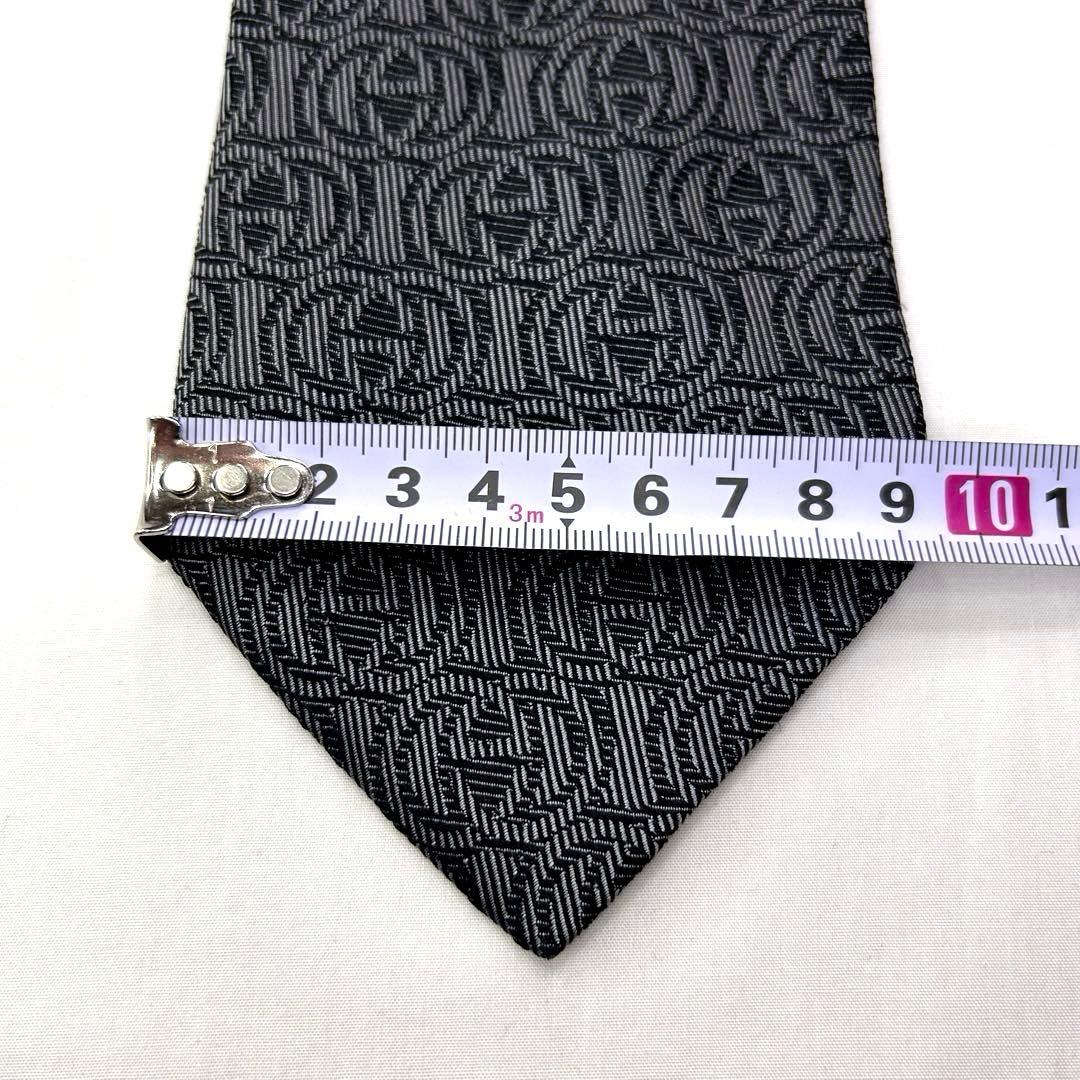 美品 グッチ ネクタイ シルク ロゴ インターロッキングGG GG柄 グレー