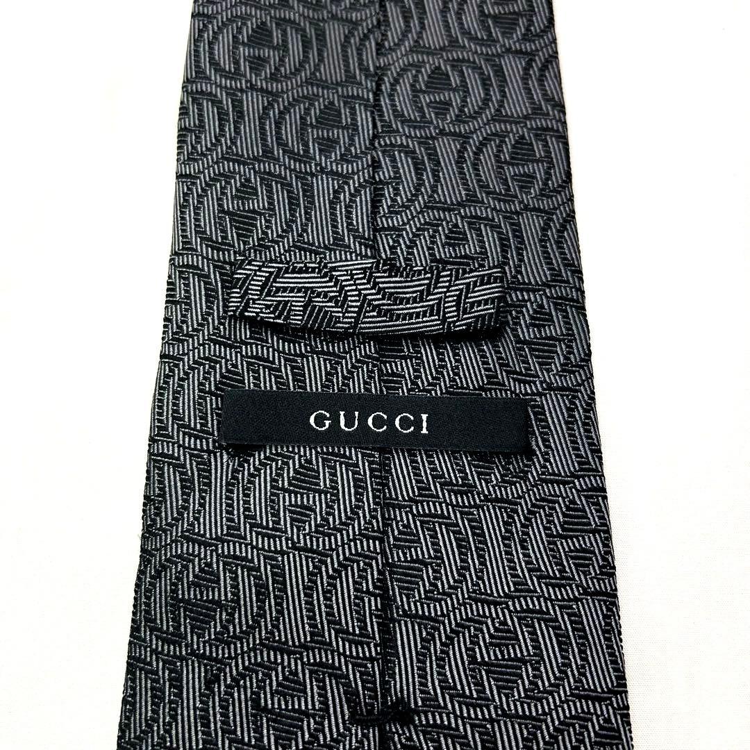 美品 グッチ ネクタイ シルク ロゴ インターロッキングGG GG柄 グレー
