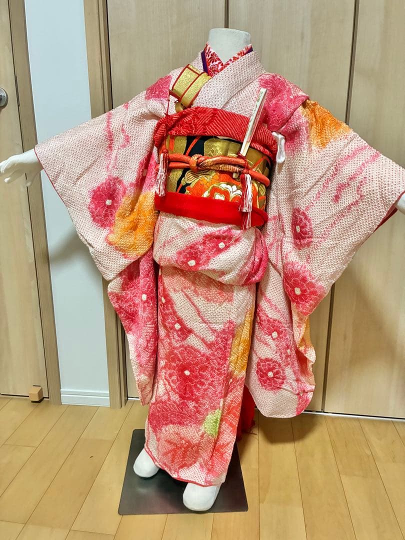 ふんわり優しい♡正絹・総絞りピンク着物セット（七五三・アンティーク）
