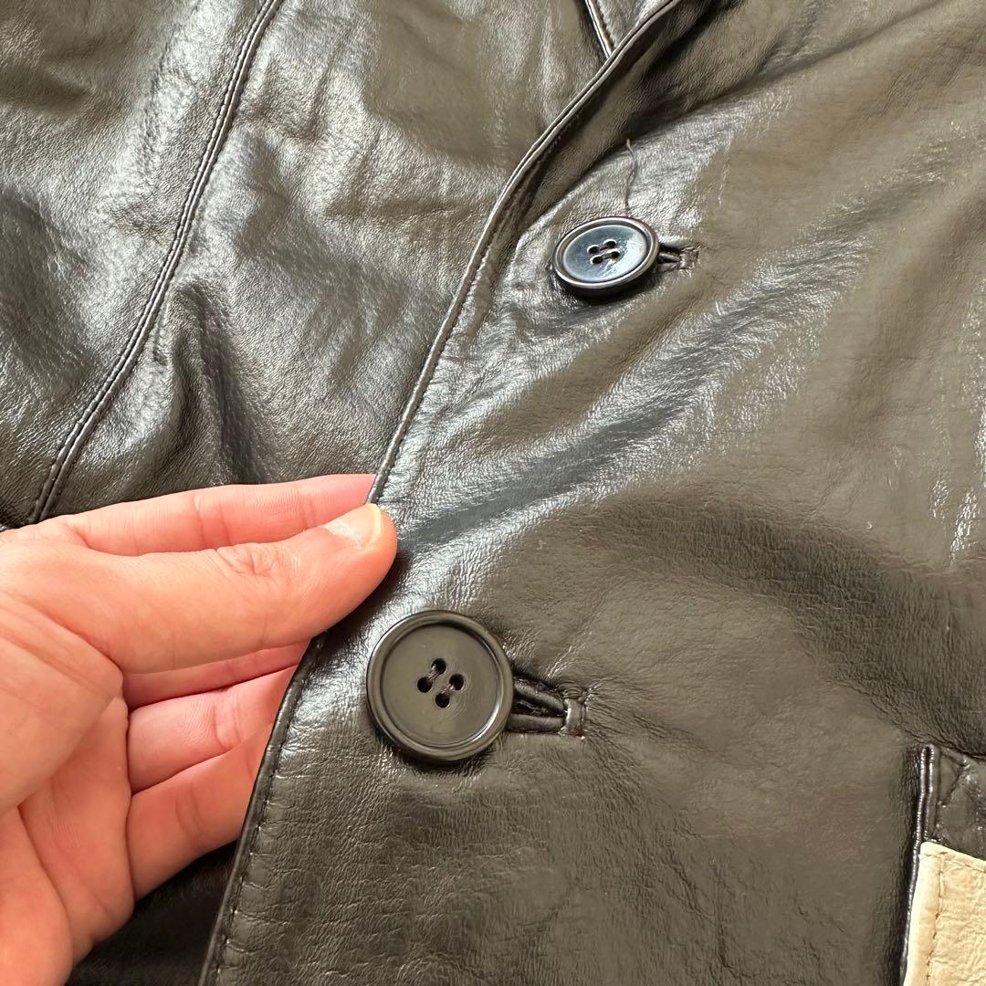 希少 90s~00s 2トーン 切り替え レザー スポーツジャケット カーコート