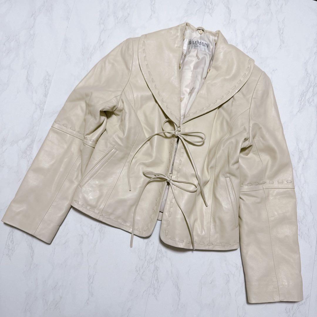 BALMAIN ラムレザー　ジャケット　アイボリー
