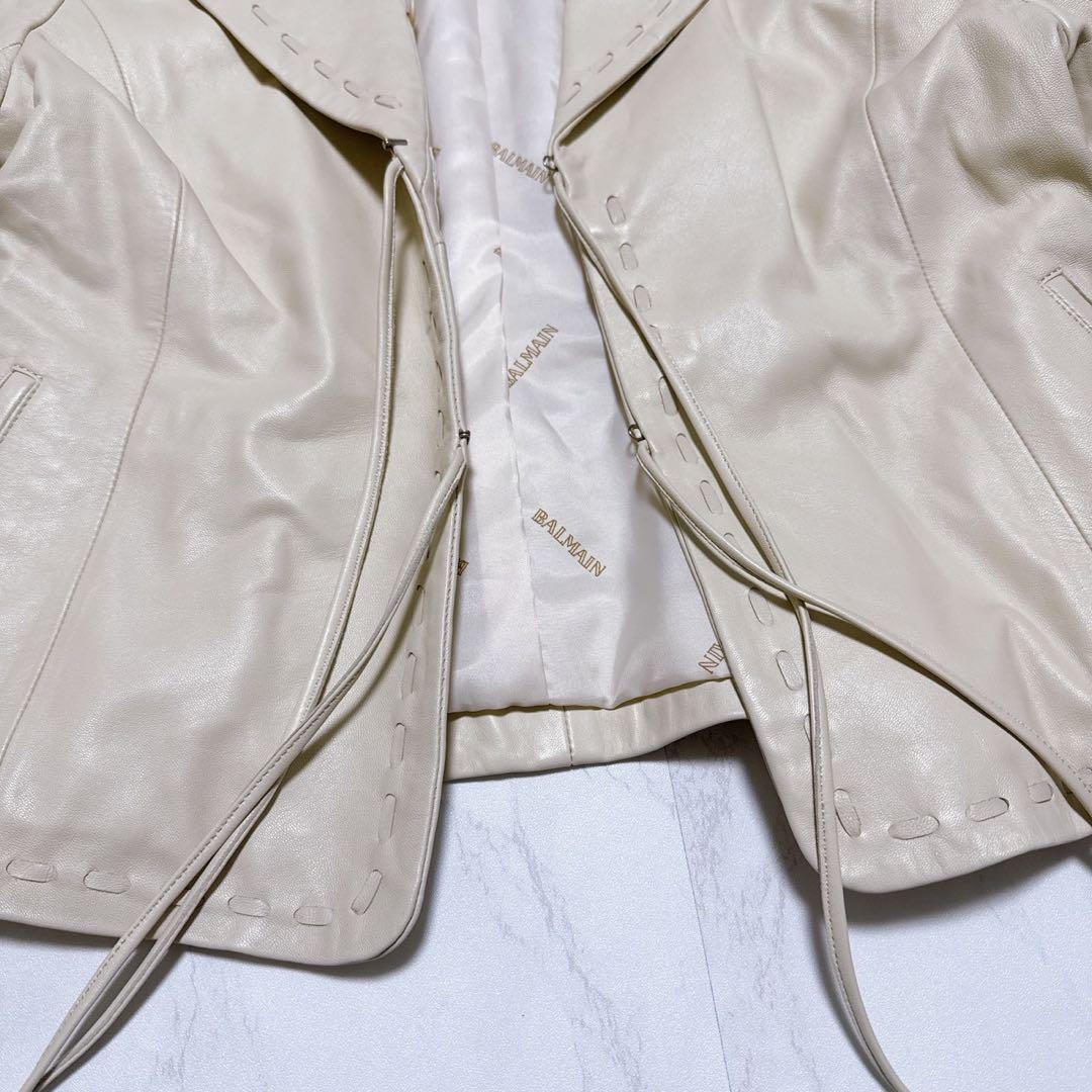 BALMAIN ラムレザー　ジャケット　アイボリー