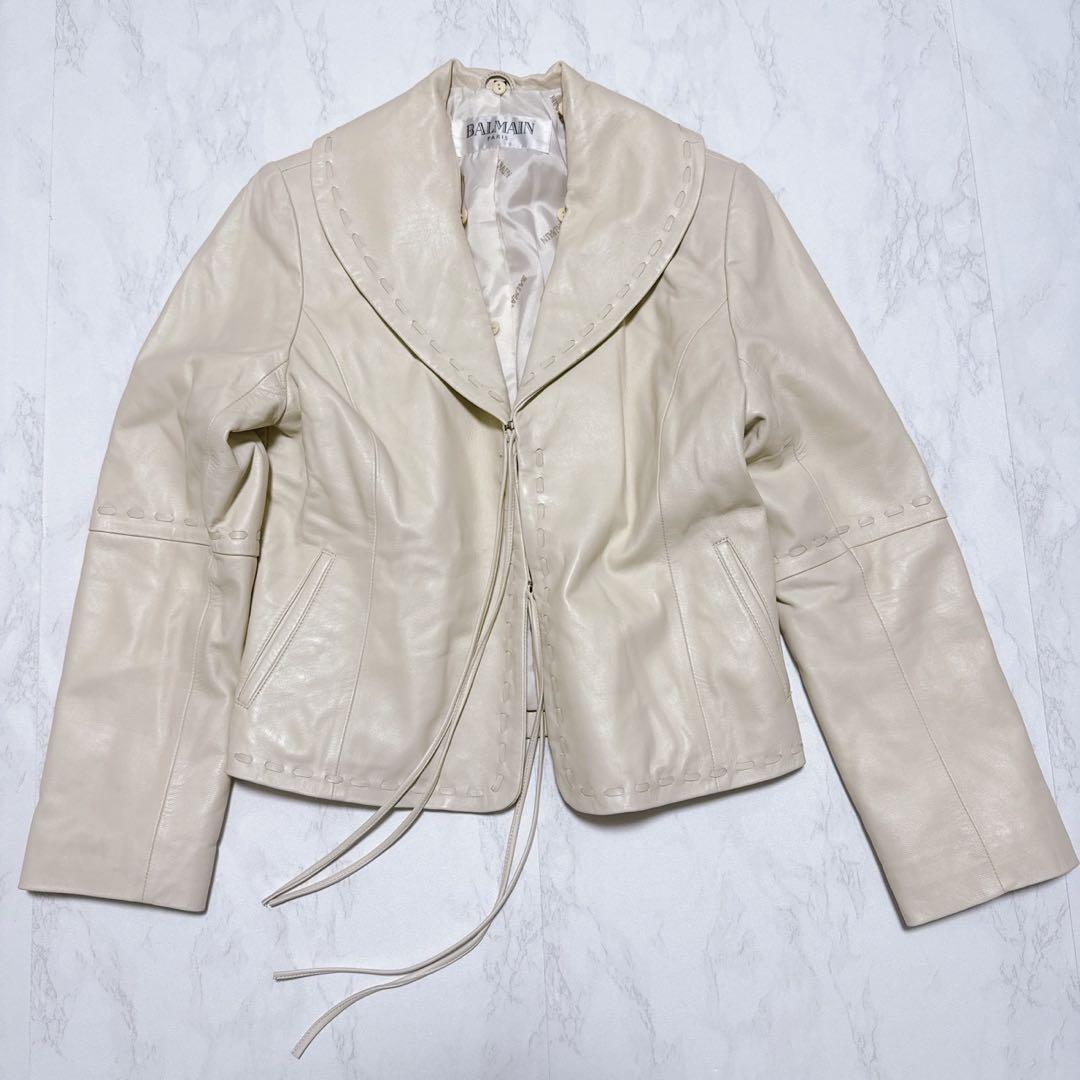 BALMAIN ラムレザー　ジャケット　アイボリー