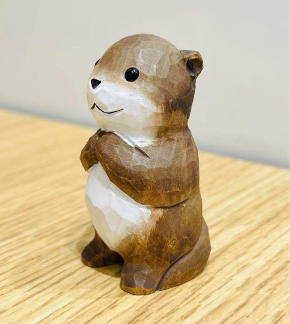 木製 リスの置物 手作り 木彫り