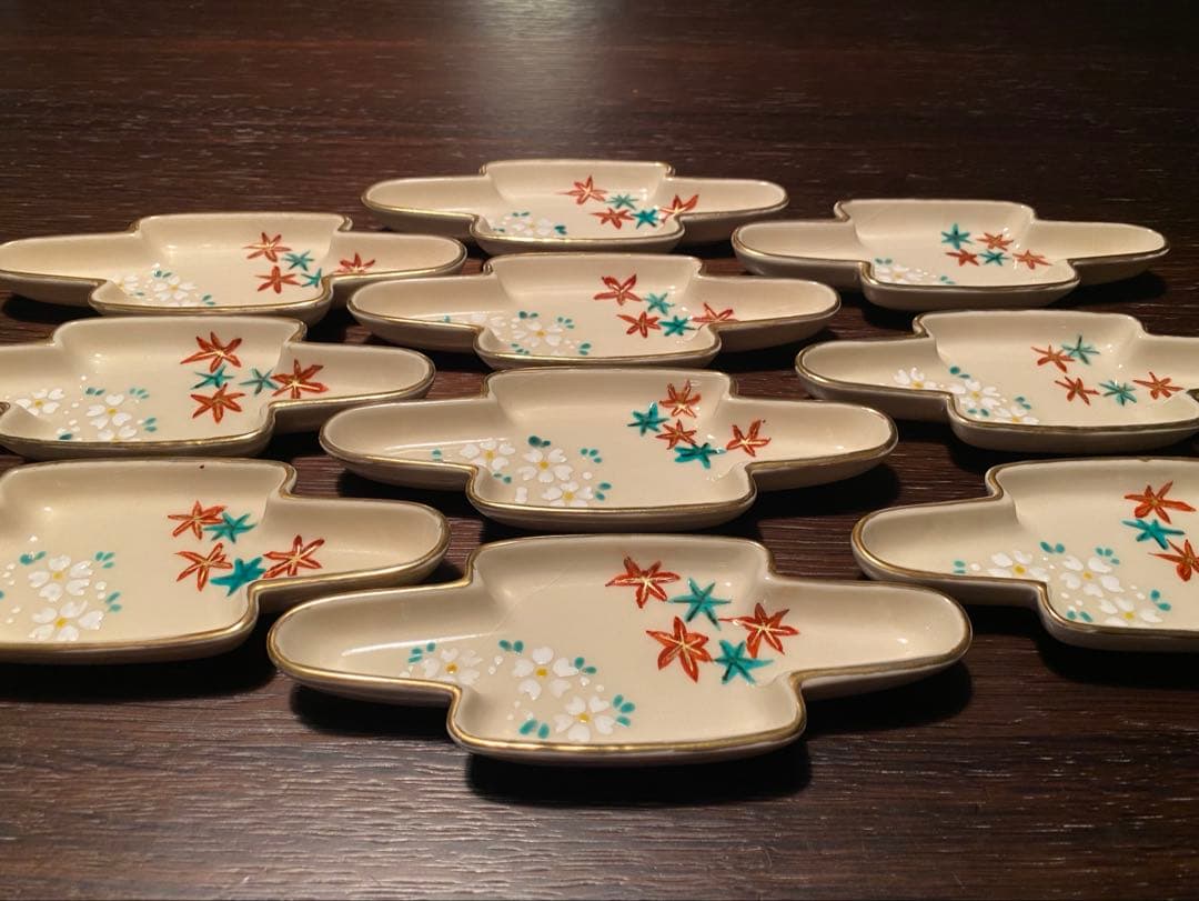 乾山写雲錦金縁かすみ皿5客 京焼