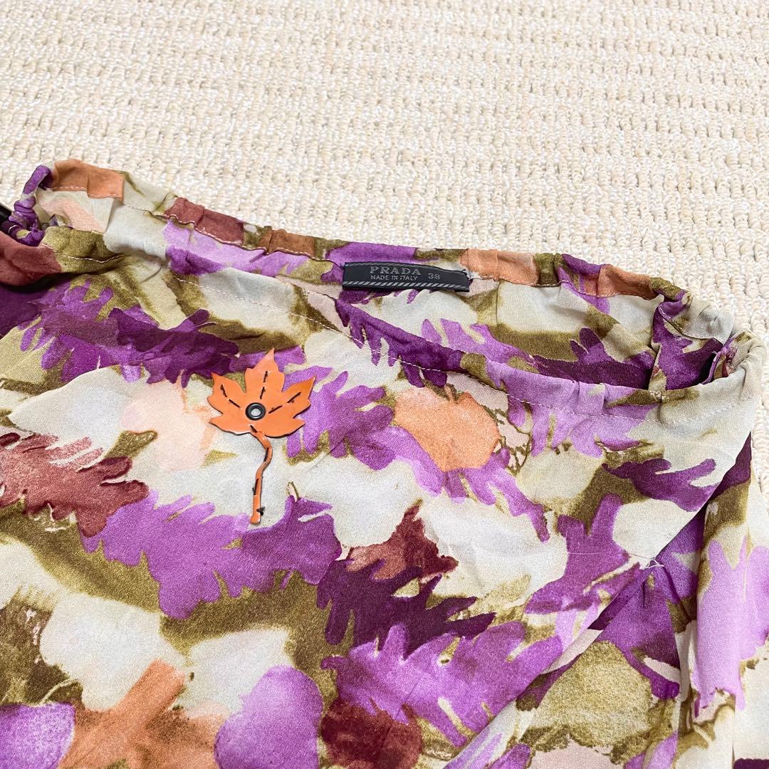 珍品❤️プラダ PRADA シルク 総柄 レザー ボタニカル 総柄