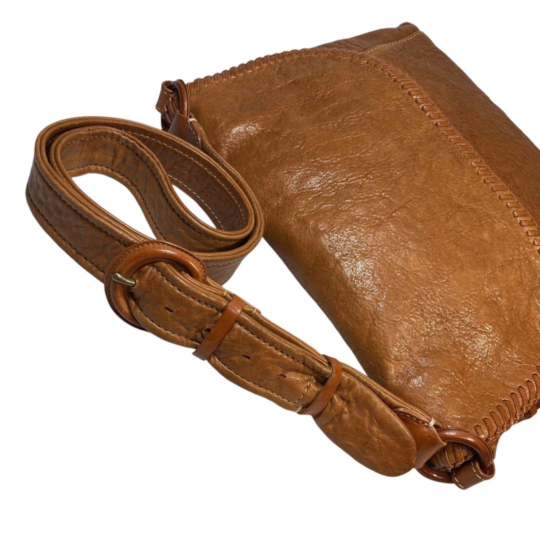 genten　ウールシープ本革　メッセンジャーバッグ　クロスボディ　飴色ブラウン