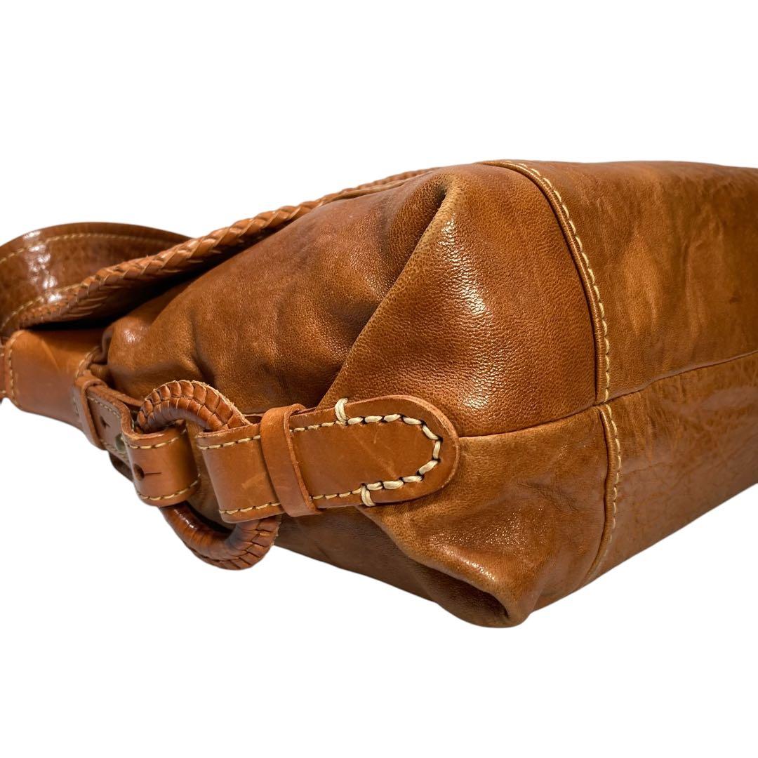 genten　ウールシープ本革　メッセンジャーバッグ　クロスボディ　飴色ブラウン