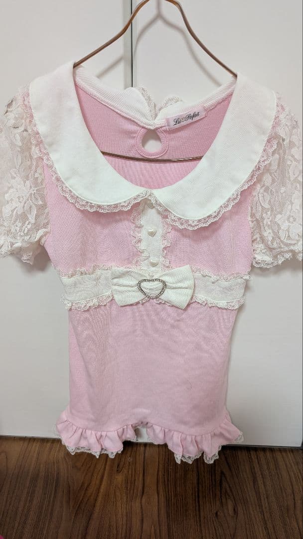 ピンク レース付き 半袖シャツ